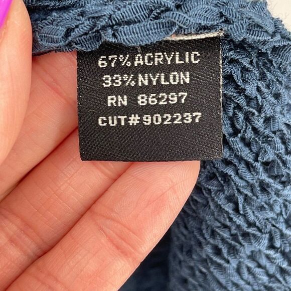 Max Sport Dark Ink Combo Fringed Poncho Sweater V-Neck S/M Blue MX13506-1 NWT - Picture 10 of 11